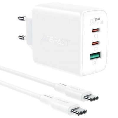 Acefast Väggladdare 65W USB Till 2 x Typ-C - Vit