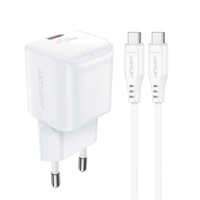 Acefast Väggladdare USB-C 30W GaN A77 Mini Med Kabel - Vit
