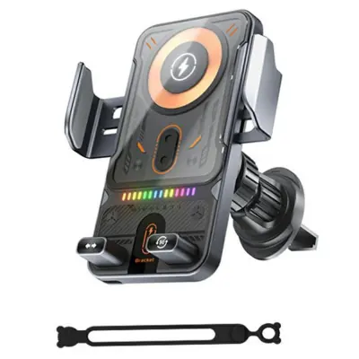 Automatisk Bilhållare med 15W Trådlös Laddare med Buntband - Grå