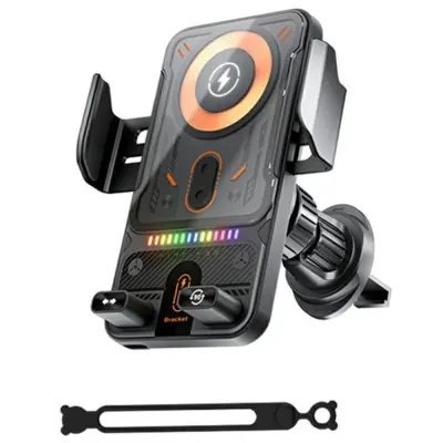 Automatisk Bilhållare med 15W Trådlös Laddare med Buntband - Svart