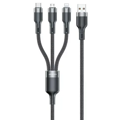 AWEI CL-975 Kabel 3-i-1 USB-C/Lightning/MicroUSB – Svart