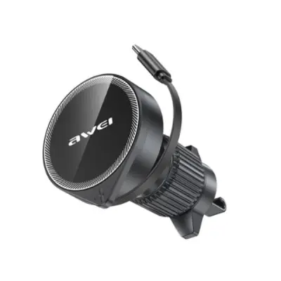 AWEI MagSafe Bilhållare för Luftventil med Infällbar Kabel X73 - Svart