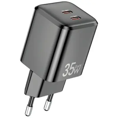 Awei Snabbladdare 35W 2xUSB-C PD GaN - Svart