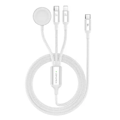 AWEI W23 1.2m Type-C till Type-C + iP + Trådlös laddare - Vit