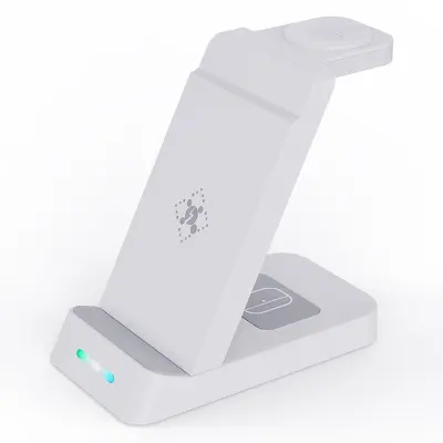 B-20A 3-i-1 Trådlös Laddare för Samsung Watch 3/4/5/6/7, Telefon, Hörlurar - Vit