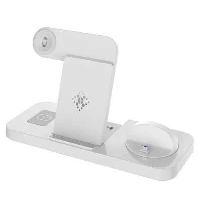 B21-A 3-i-1 trådlös laddare mobil hörlurar klocka vikbar laddstation vit