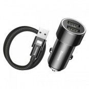 Baseus 2I1 2-Port Billaddare + Lightning Kabel Svart
