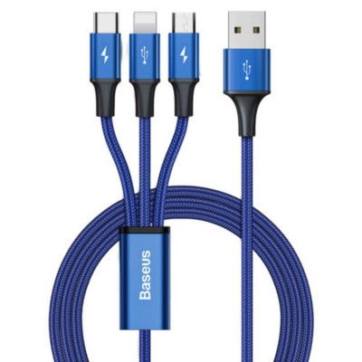 Baseus 3in1 Micro USB-C Lightning Kabel 1.2m - Blå