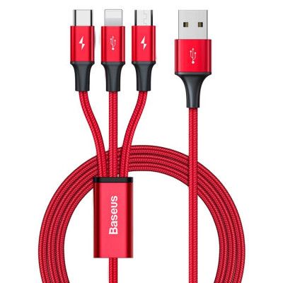Baseus 3in1 Micro USB-C Till Lightning Kabel 1.2 m - Röd