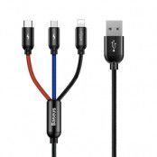 Baseus 3In1 USB-C & Lightning & Micro-Usb Kabel 120 cm Svart