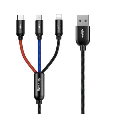 Baseus 3In1 USB-C & Lightning & Micro-Usb Kabel 1.2m Svart