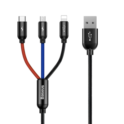 Baseus 3in1 USB-A till USB-C Lightning microUSB kabel 3.5A 0.3m