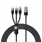 Baseus 3in1 USB-C/Lightning/Micro-USB Kabel 1.2m - Svart