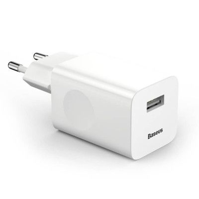 Baseus Adapter Väggladdare USB snabb laddning 3.0 QC 3.0 Vit