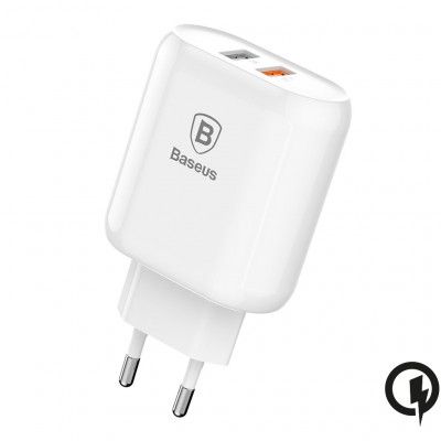 Baseus Bojure Series Dubbel-USB Quick Charge laddare 18W - Vit