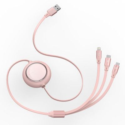 Baseus Bright Mirror Flat Retractable 3in1 Kabel USB 1.2m - Rosa