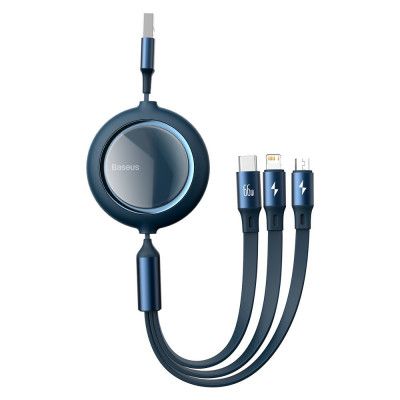 Baseus Bright Mirror Retractable 3in1 Kabel USB 1.2m - Blå