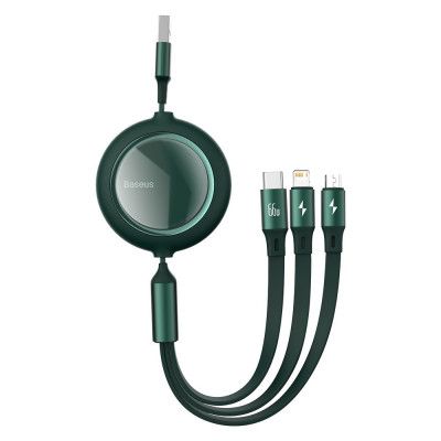 Baseus Bright Mirror Retractable 3in1 Kabel USB 1.2m - Grön
