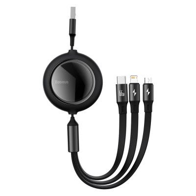 Baseus Bright Mirror Retractable 3in1 Kabel USB 1.2m - Svart