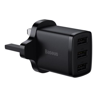 Baseus Compact UK Väggladdare 3x USB 17W - Svart