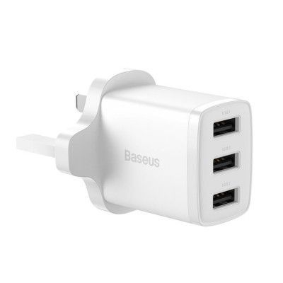 Baseus Compact UK Väggladdare 3x USB 17W - Vit