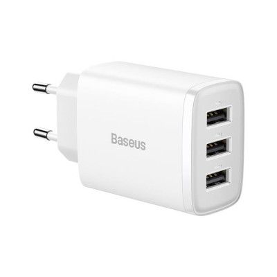 Baseus EU Compact Väggladdare 3x USB 17W - Vit