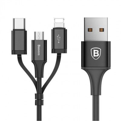 Baseus Excellent 3in1 USB micro USB/lightning/USB-C Kabel Svart