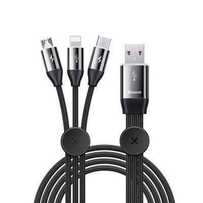 Baseus Flätad Micro USB Typ-C Lightning Kabel 1m - Svart