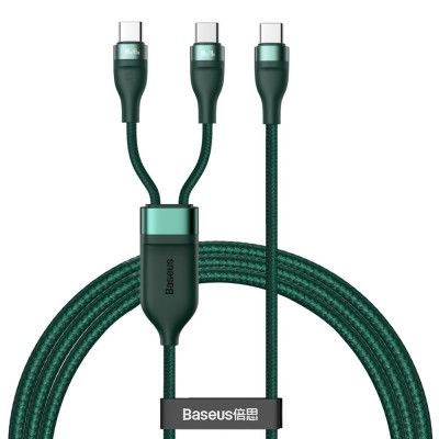 Baseus Flash Series 2in1 Kabel Type-C - C+C 100 W 1,5 m Grön