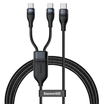 Baseus Flash Series 2in1 Kabel USB-C - C+C 100 W 1,5 m Svart