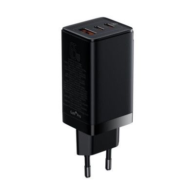 Baseus GaN3 Väggladdare USB 65W 2x Typ-C Till Typ-C Kabel 1m - Svart