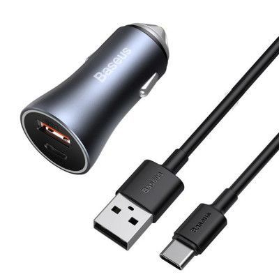 Baseus Golden Billaddare USB/USB-C 40 W USB-C Kabel - Grå