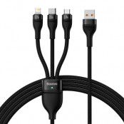 BASEUS kabel USB 3in1 USB-C microUSB Lightning 66W 1,2m svart