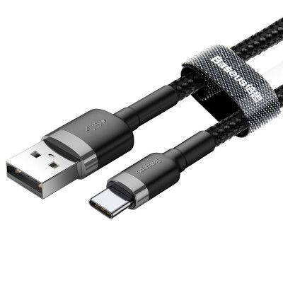 BASEUS Cafule USB-A till USB-C kabel 2A 3m Grå-Svart