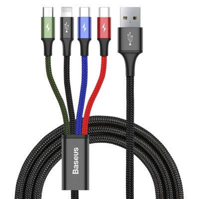 BASEUS 4in1 USB-A till lightning 3xUSB-C kabel 1.2m - Svart