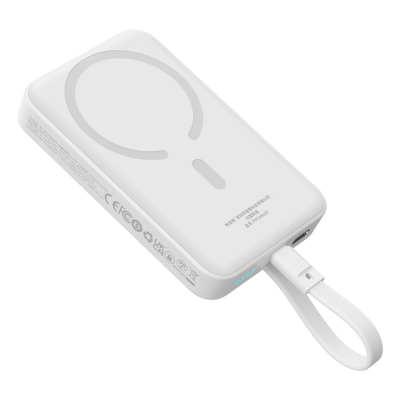 Baseus Magsafe Powerbank 10000mAh 30W Med Built-in USB-C Kabel - Vit