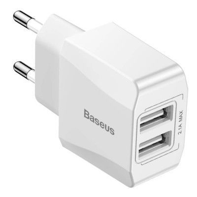 Baseus Mini Dual-U Travel Adapter Väggladdare 2x USB 2.1A Vit