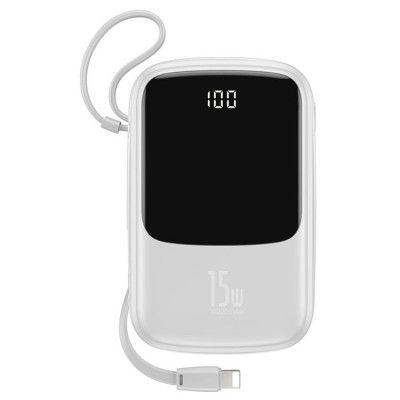 Baseus Power Bank 10000mAh 15W USB Typ-C Lightning Kabel - Vit
