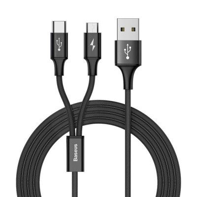 Baseus Rapid 2in1 Kabel USB Type C/micro USB 3A 1.2m Svart