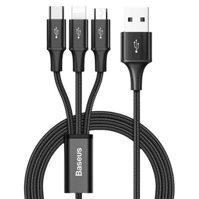 Baseus Rapid 3in1 microUSB-C Lightning Kabel 1.2m - Svart