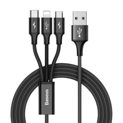 Baseus Rapid USB micro USB/lightning/USB-C Kabel 3A 1,2M Svart
