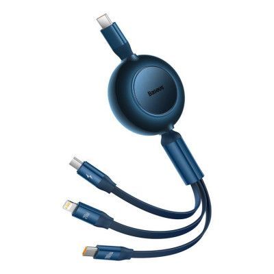 Baseus Retractable 3in1 microUSB Typ-C Lightning Kabel 1.1m - Blå