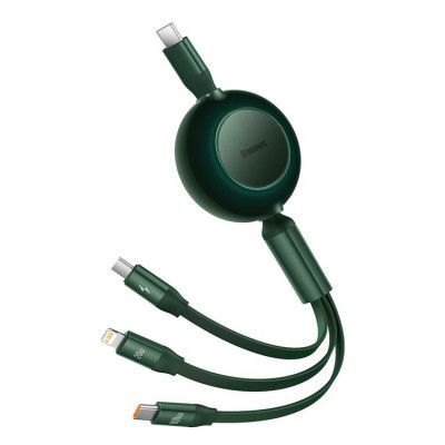 Baseus Retractable 3in1 microUSB Typ-C Lightning Kabel 1.1m - Grön