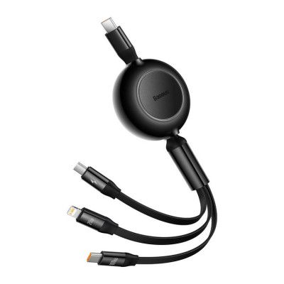 Baseus Retractable 3in1 microUSB Typ-C Lightning Kabel 1.1m - Svart