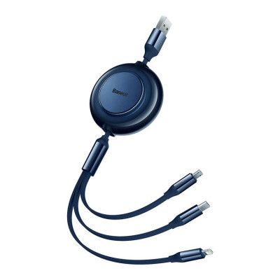 Baseus Retractable 3in1 microUSB/Lightning/Typ-C 3.5A 1.1m - Blå