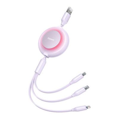 Baseus Retractable 3in1 micro USB/Lightning/Typ-C 3.5A 1.1m - Lila