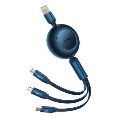 Baseus Retractable 3in1 microUSB/Lightning/Typ-C 66W 1.1m - Blå