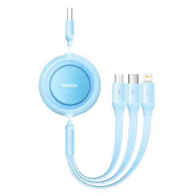 BASEUS Retractable 3in1 USB/USB-C/Lightning/microUSB Kabel 1m (Blå)
