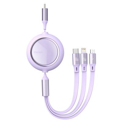 Baseus Retractable Kabel 3in1 Lightning - micro USB - USB-C 100W 1,2m - Violett