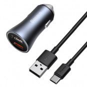 Baseus Snabb Billaddare 2x USB 40 W USB-C Kabel - Grå